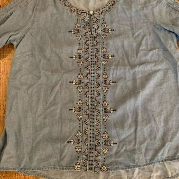 J. Jill womens denim 3/4 bell sleeve top with embroidered -SP - Picture 2 of 10